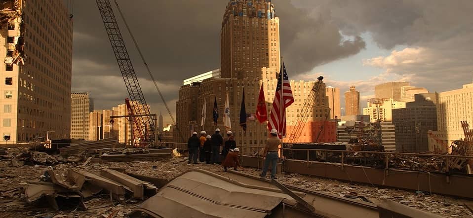 firefighters at collapsed WTC ground zero