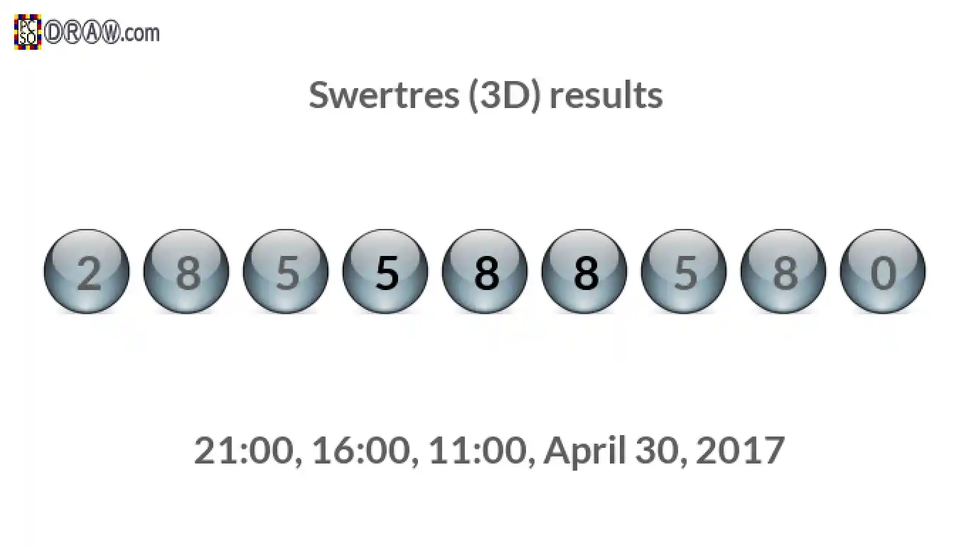 Rendered lottery balls representing 3D Lotto results on April 30, 2017