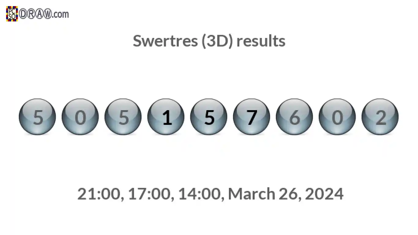 Rendered lottery balls representing 3D Lotto results on March 26, 2024