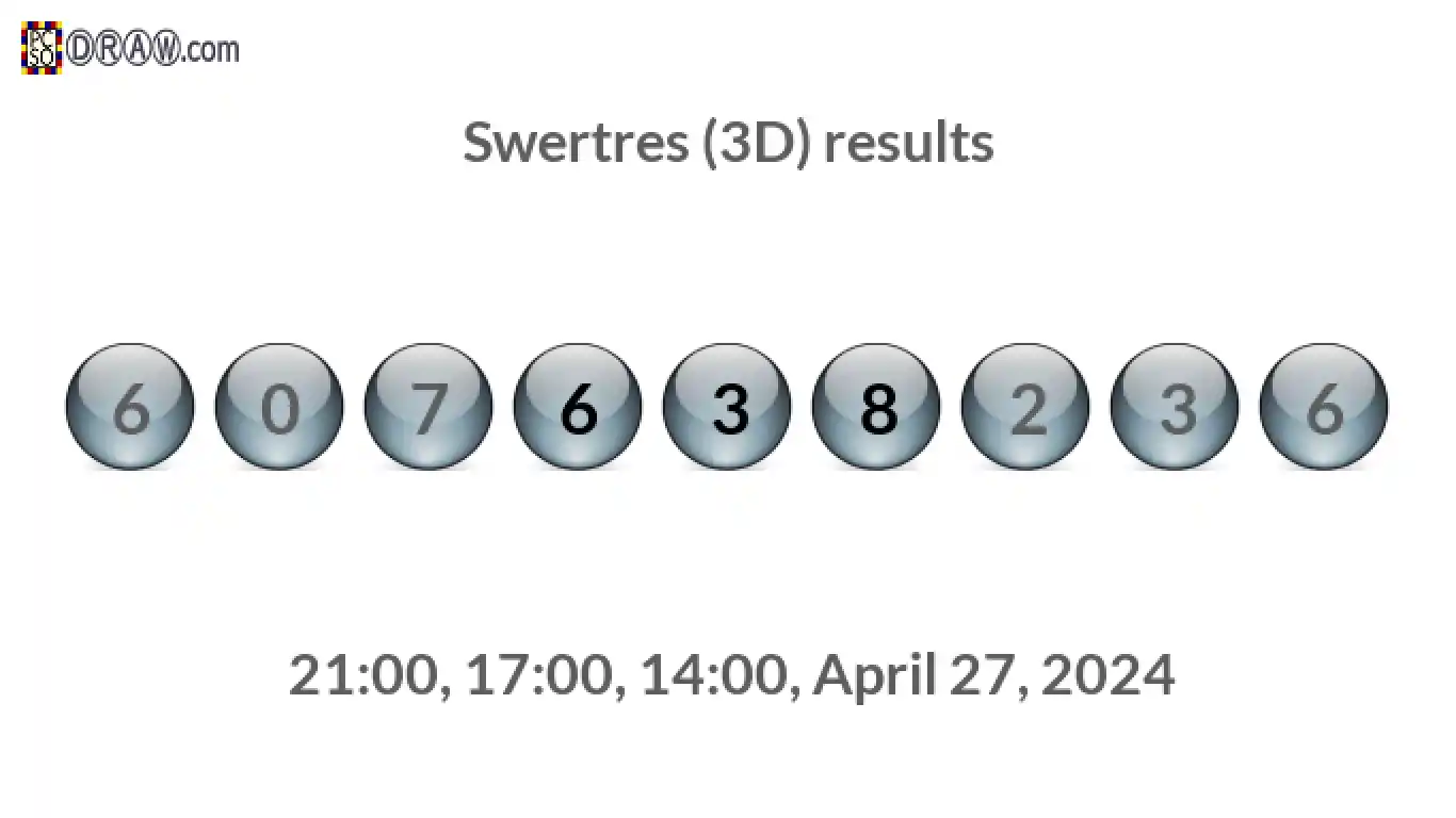 Rendered lottery balls representing 3D Lotto results on April 27, 2024