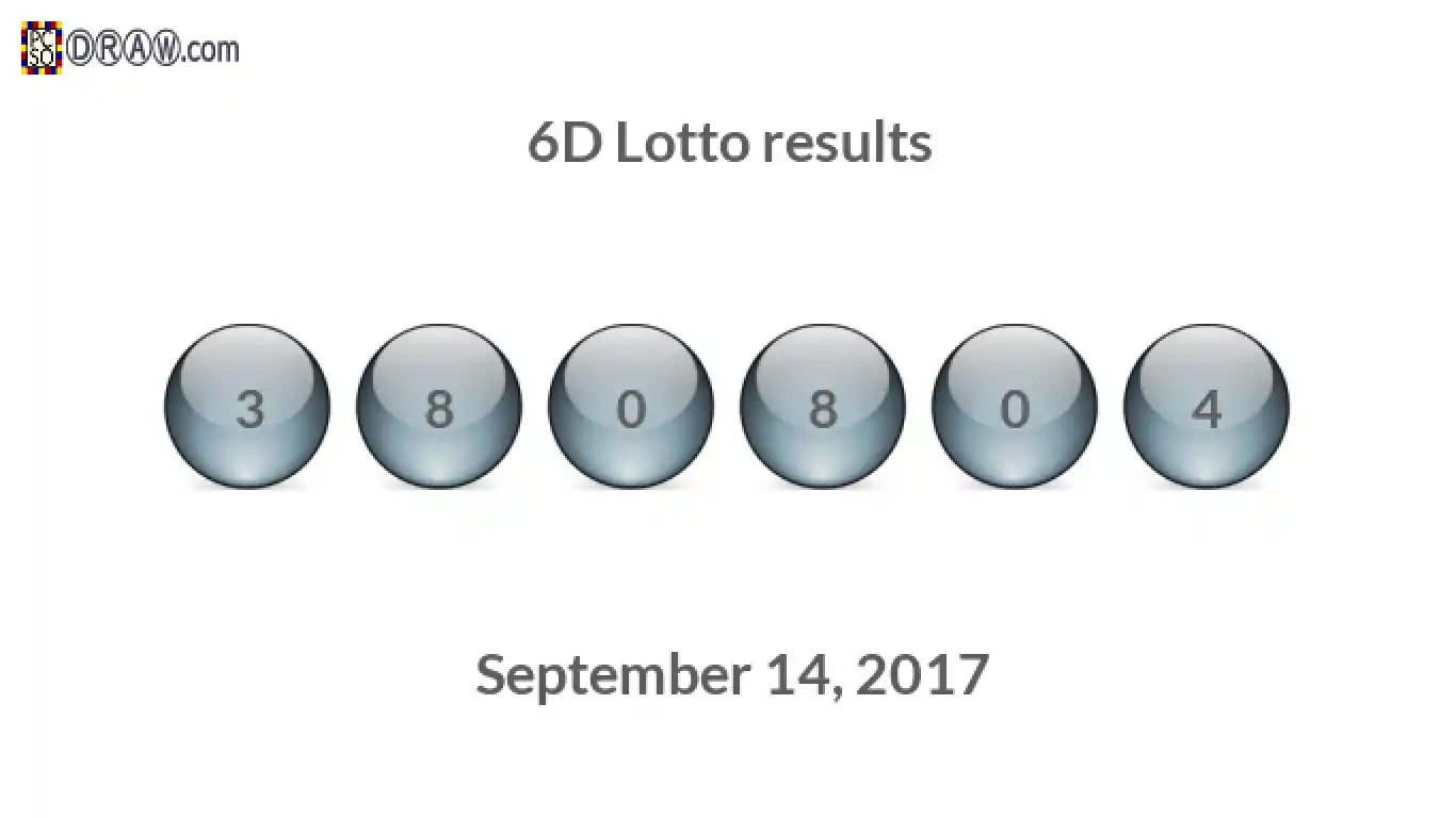 6D lottery balls representing results on September 14, 2017