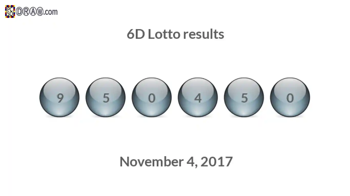 6D lottery balls representing results on November 4, 2017