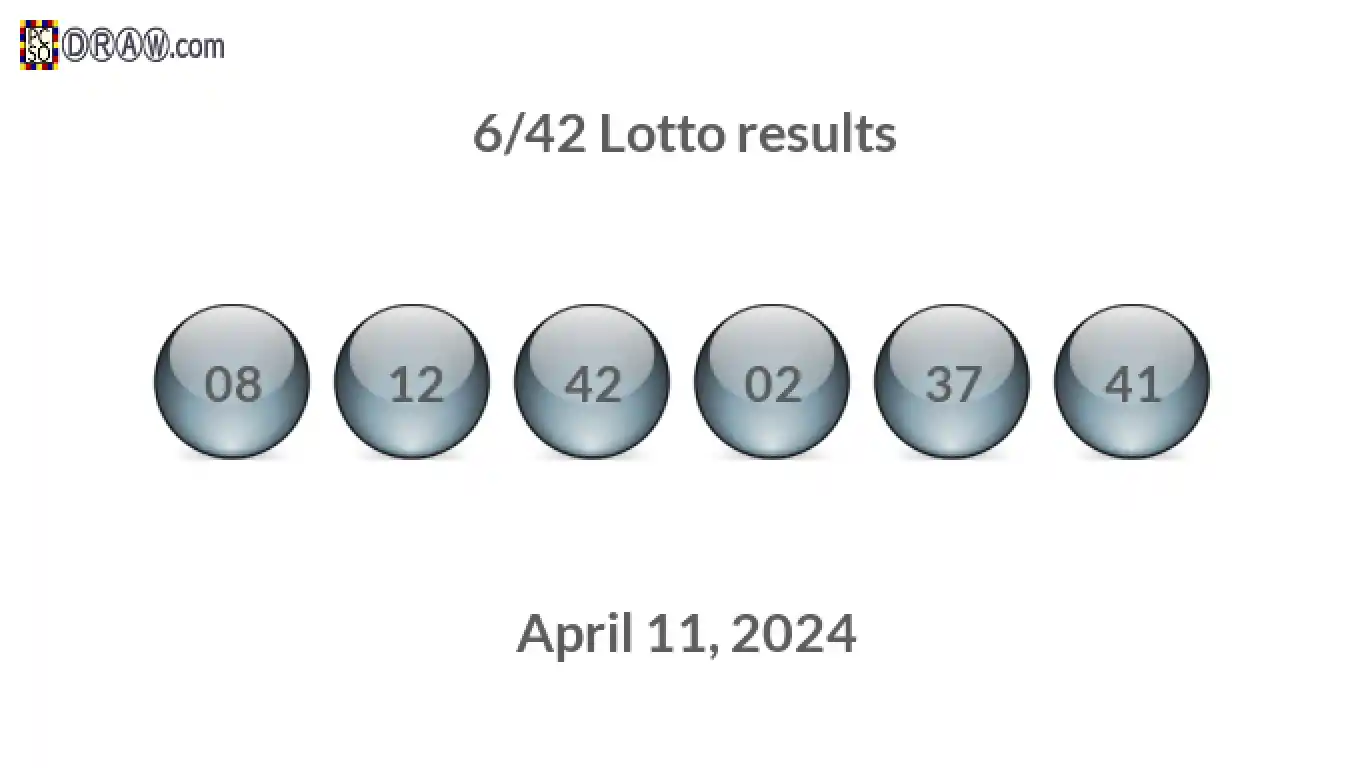 Lotto 6/42 balls representing results on April 11, 2024