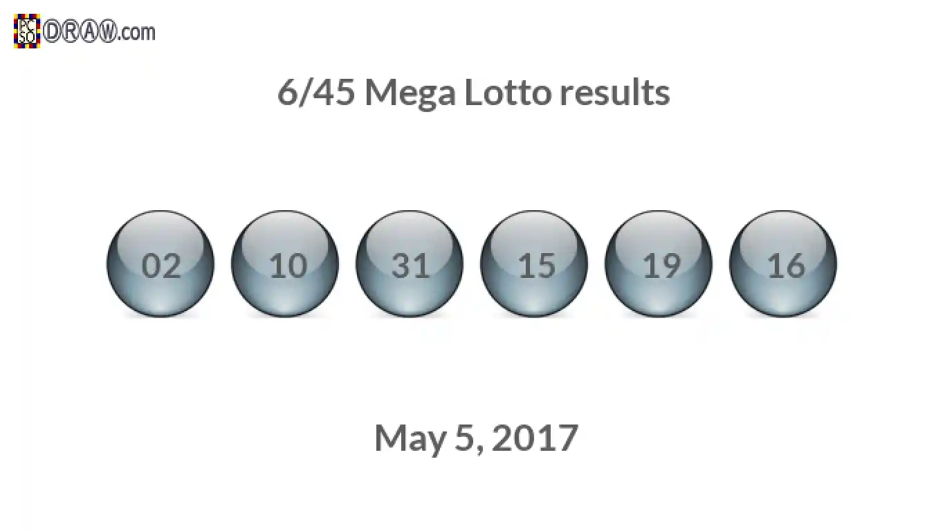 Mega Lotto 6/45 balls representing results on May 5, 2017
