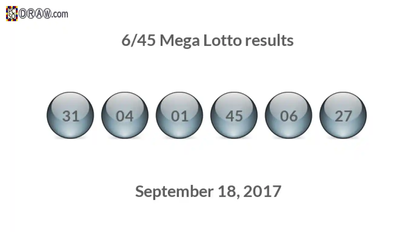 Mega Lotto 6/45 balls representing results on September 18, 2017