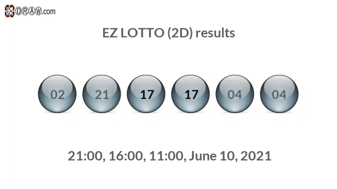 Rendered lottery balls representing EZ LOTTO (2D) results on June 10, 2021