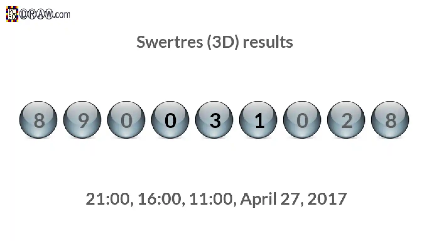 Rendered lottery balls representing 3D Lotto results on April 27, 2017