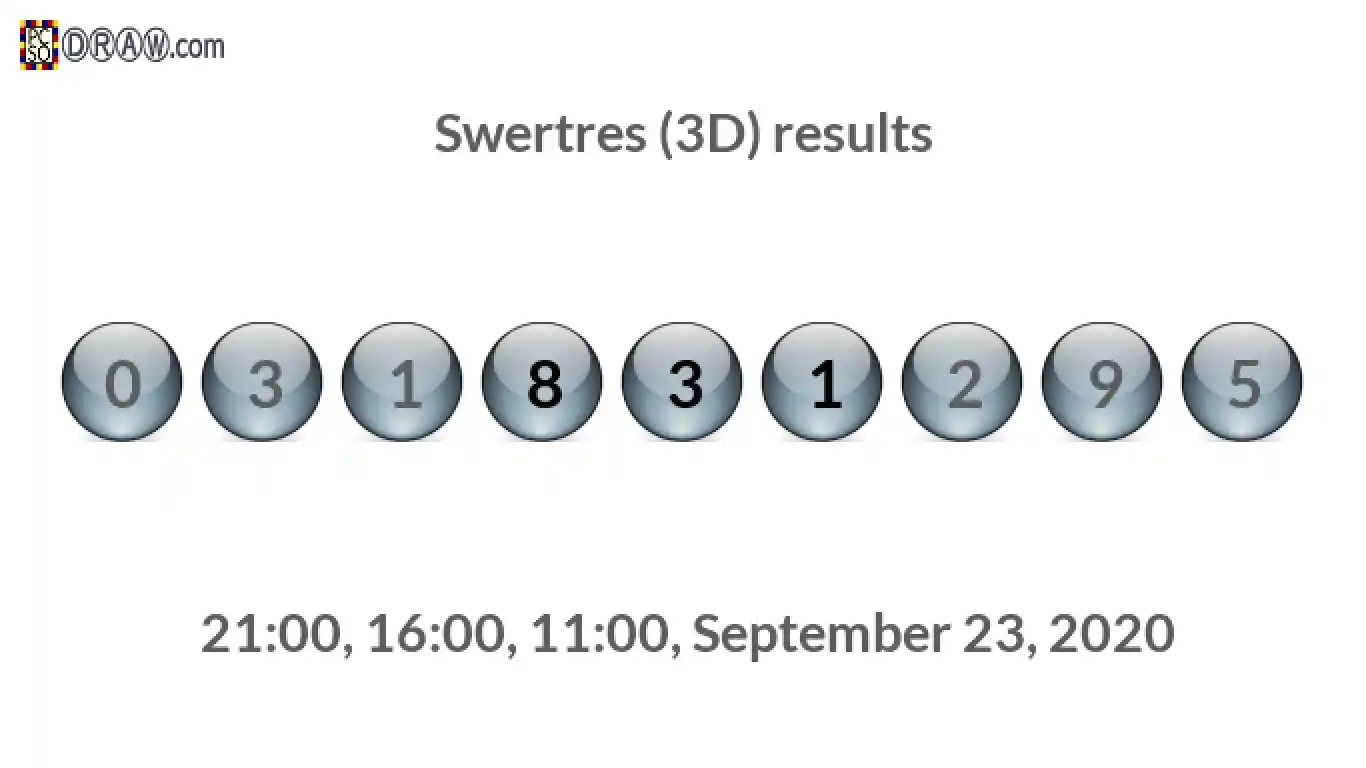 Rendered lottery balls representing 3D Lotto results on September 23, 2020