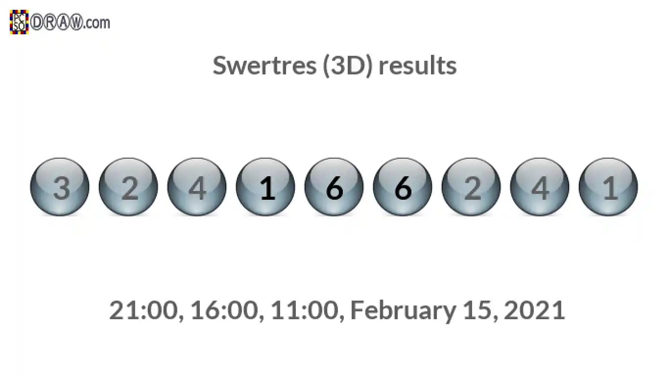 Rendered lottery balls representing 3D Lotto results on February 15, 2021