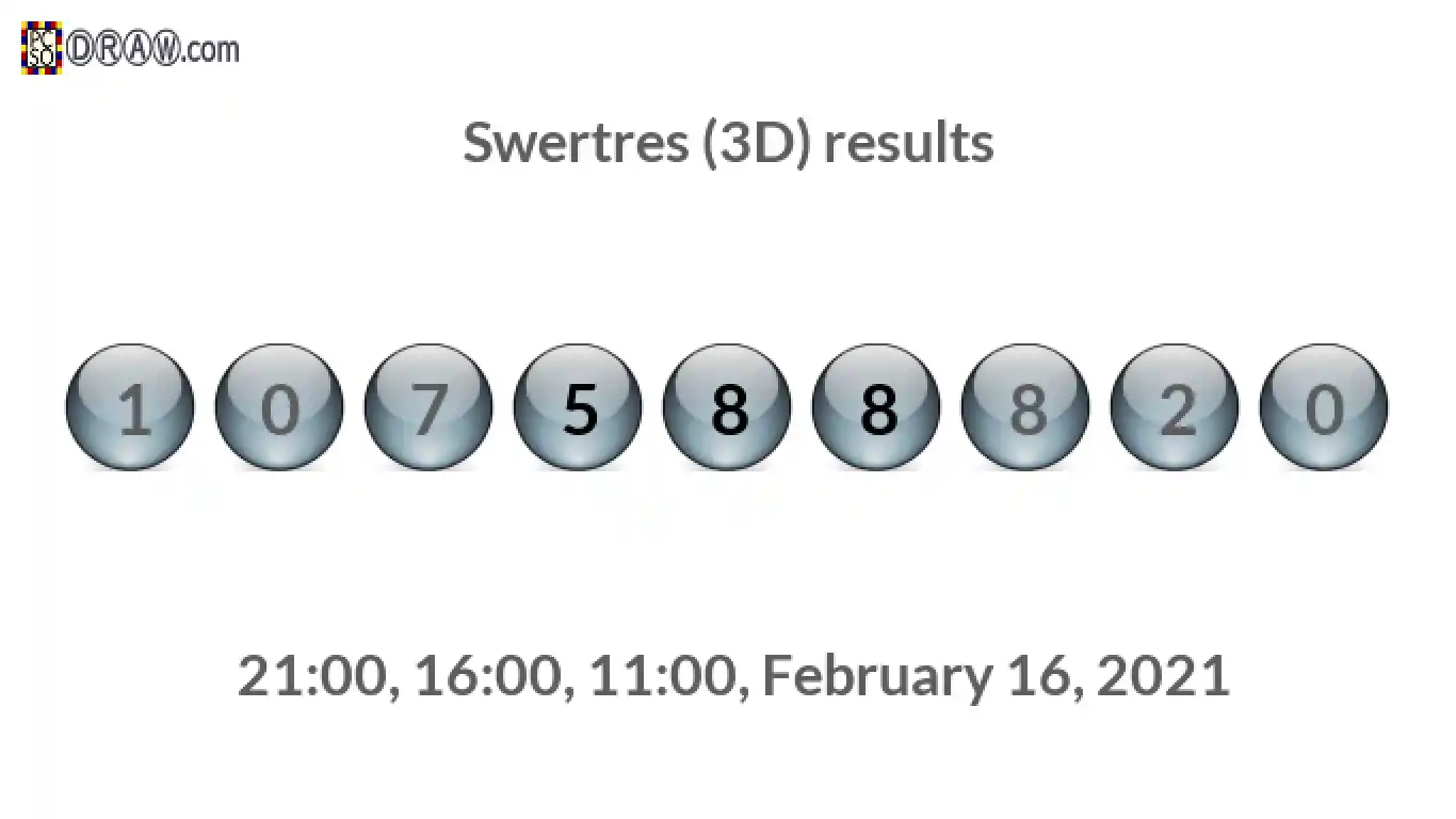 Rendered lottery balls representing 3D Lotto results on February 16, 2021