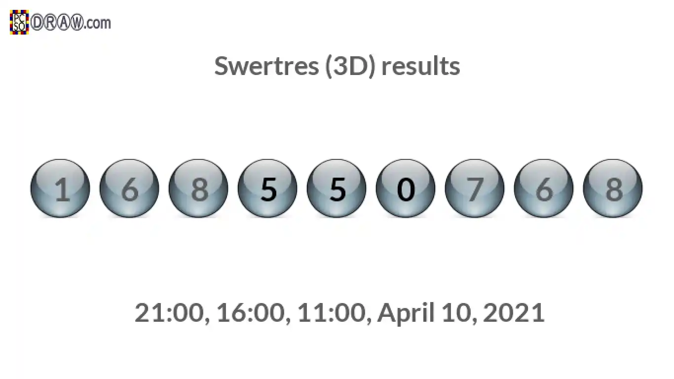 Rendered lottery balls representing 3D Lotto results on April 10, 2021