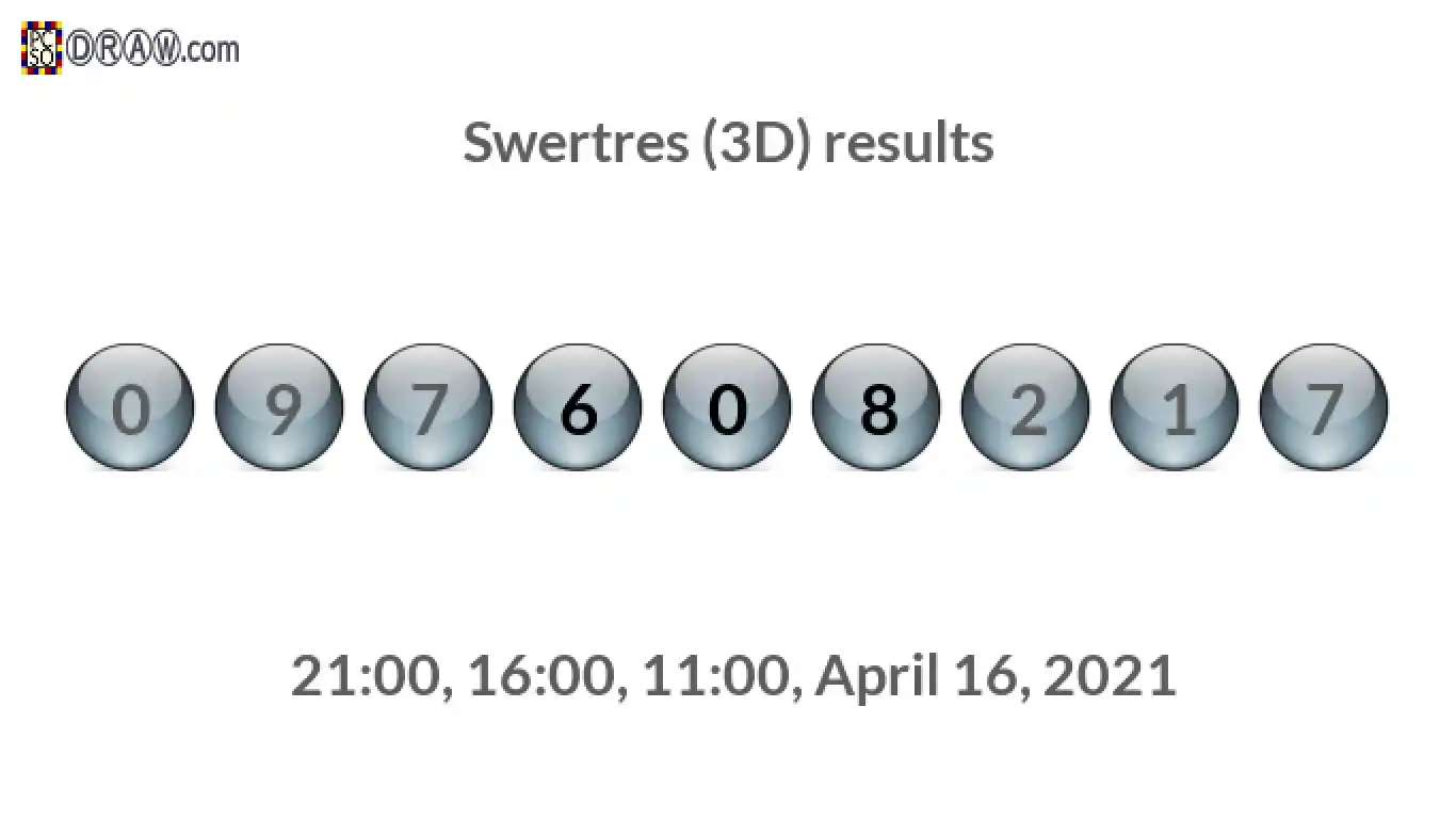 Rendered lottery balls representing 3D Lotto results on April 16, 2021
