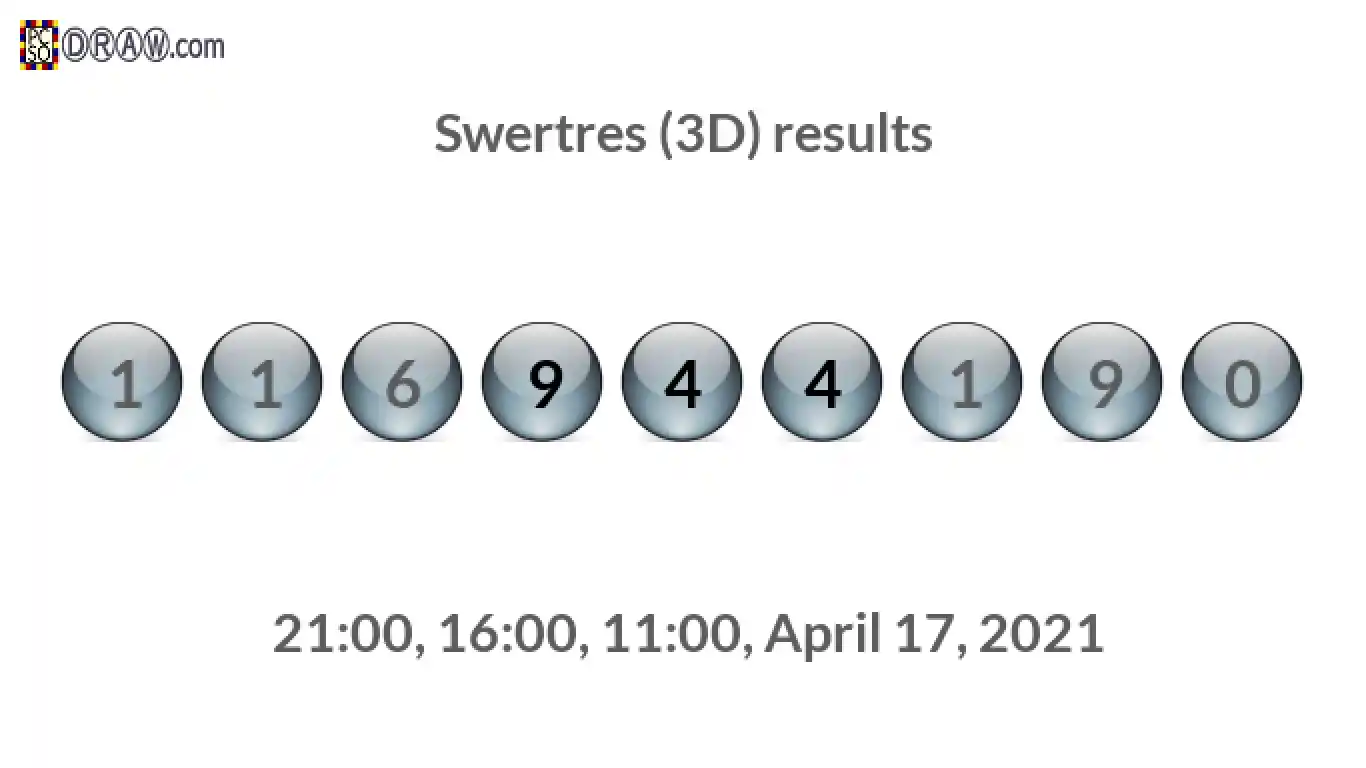 Rendered lottery balls representing 3D Lotto results on April 17, 2021