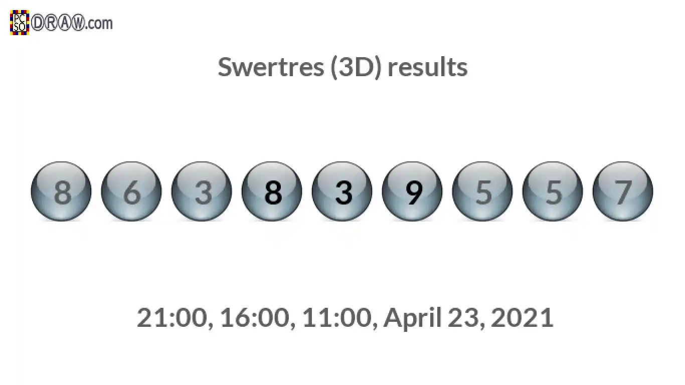 Rendered lottery balls representing 3D Lotto results on April 23, 2021