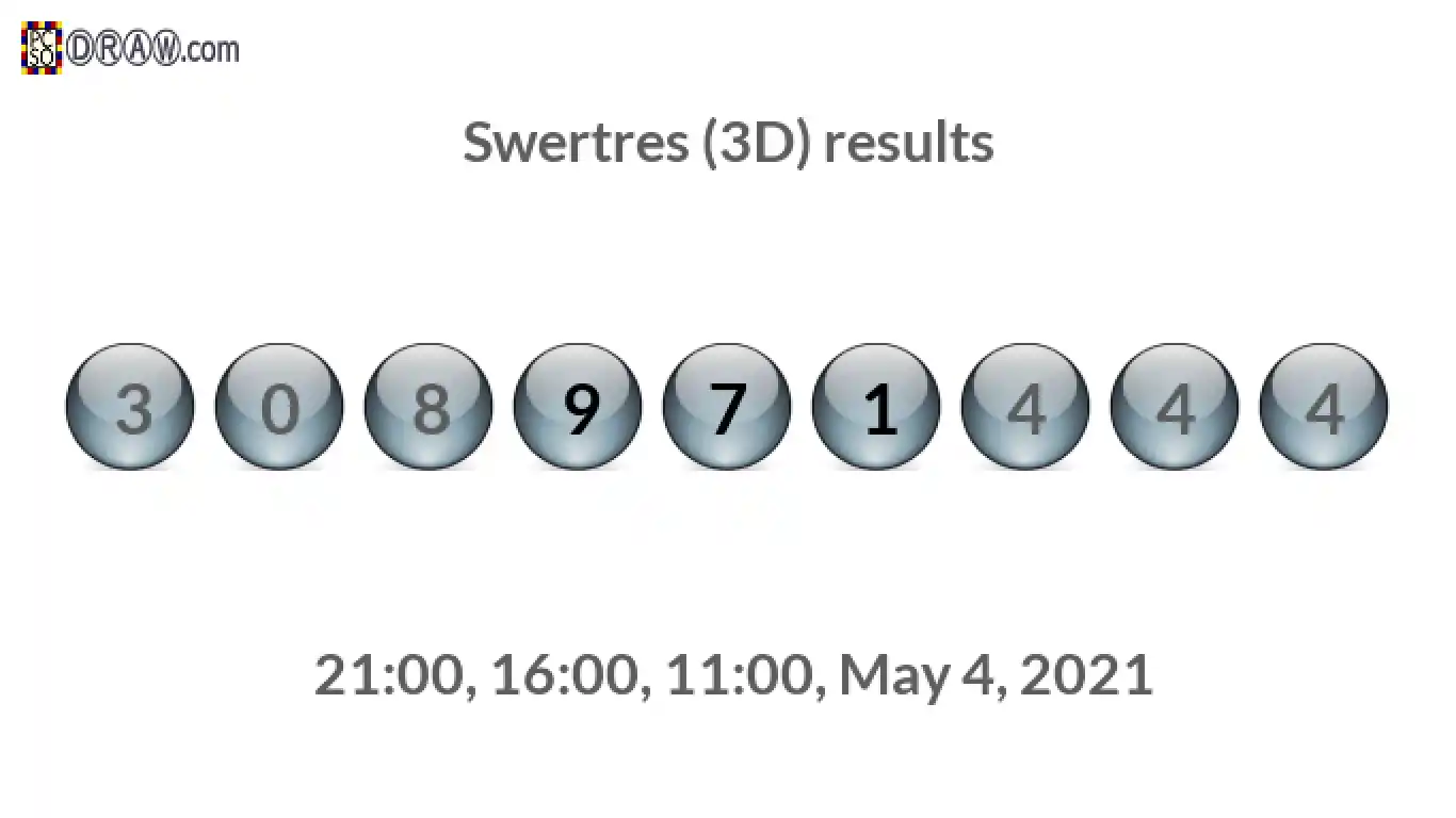 Rendered lottery balls representing 3D Lotto results on May 4, 2021