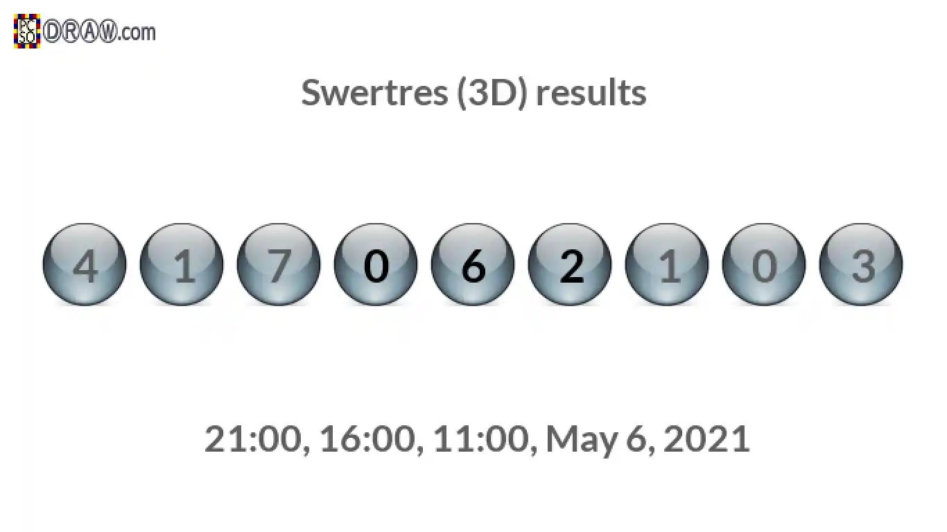 Rendered lottery balls representing 3D Lotto results on May 6, 2021