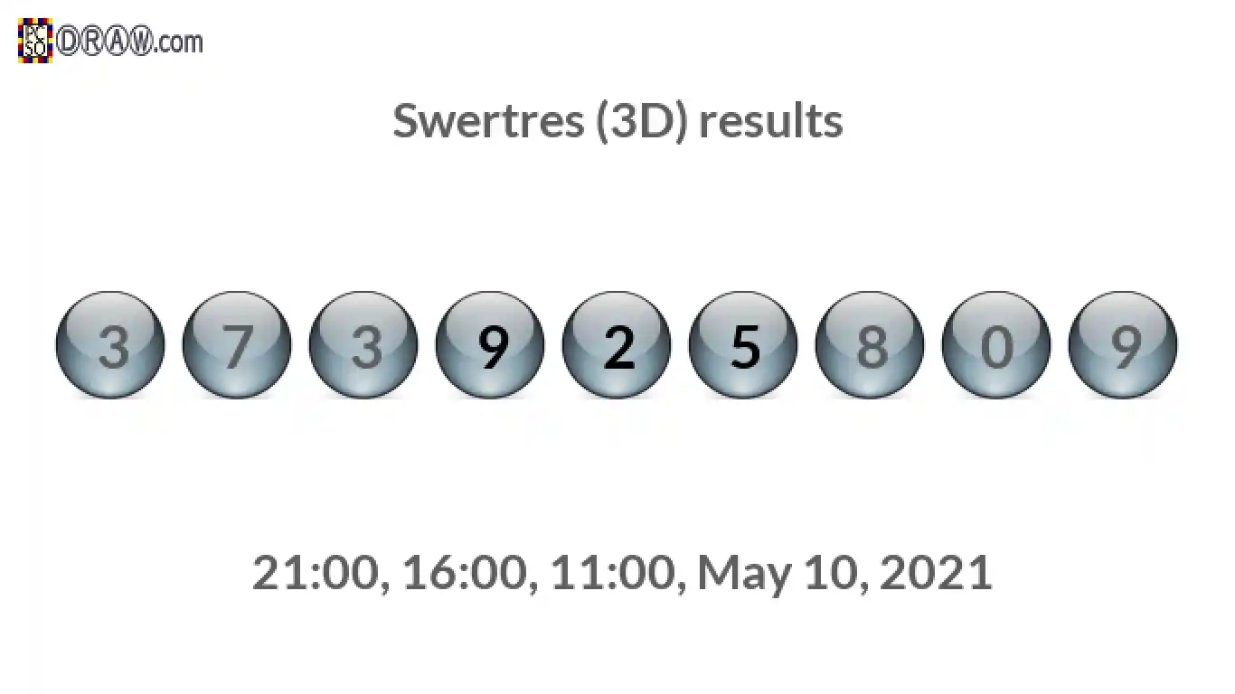 Rendered lottery balls representing 3D Lotto results on May 10, 2021