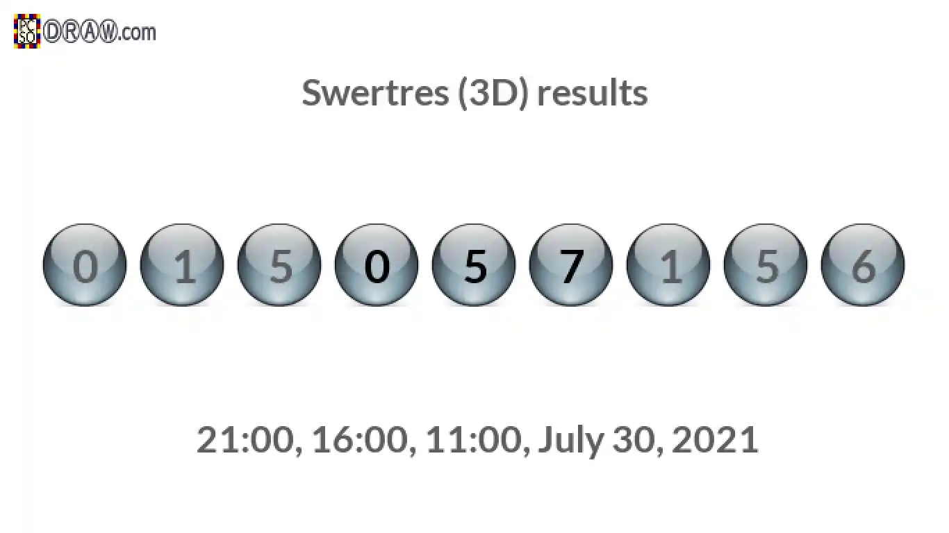 Rendered lottery balls representing 3D Lotto results on July 30, 2021
