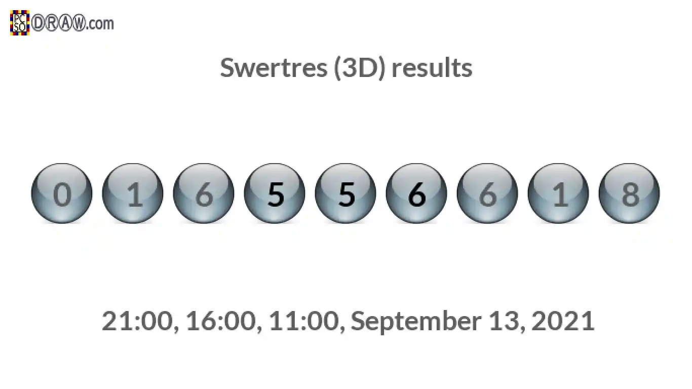Rendered lottery balls representing 3D Lotto results on September 13, 2021