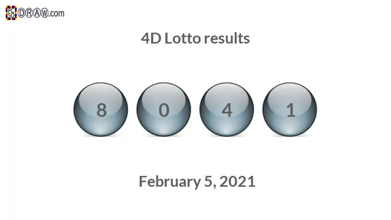4D lottery balls representing results on February 5, 2021