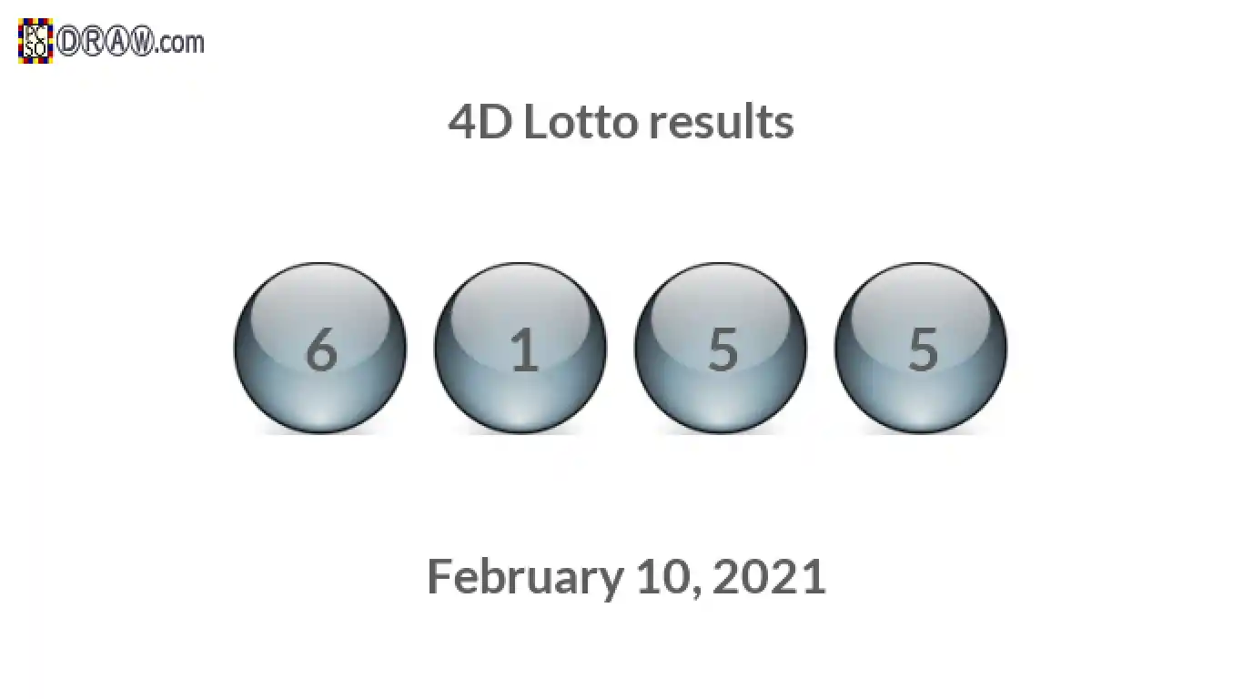 4D lottery balls representing results on February 10, 2021