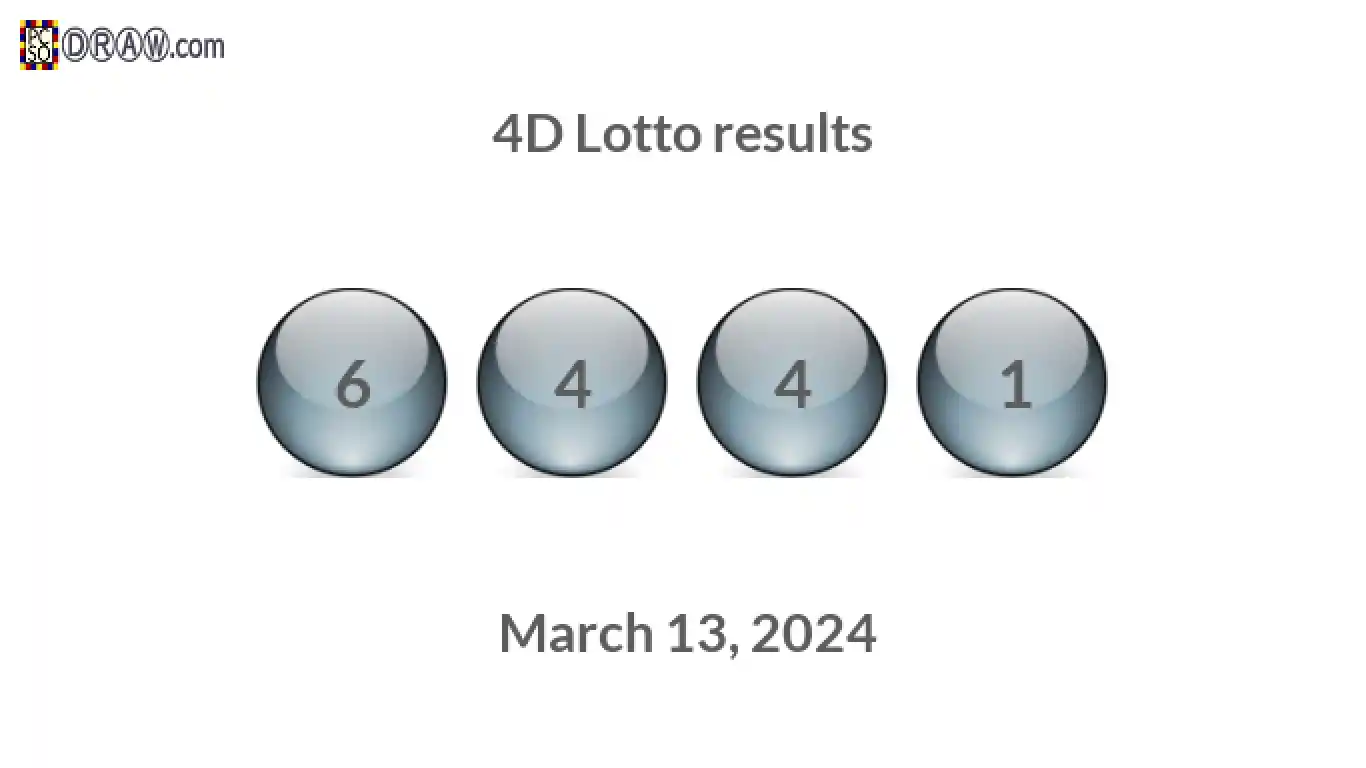 4D lottery balls representing results on March 13, 2024