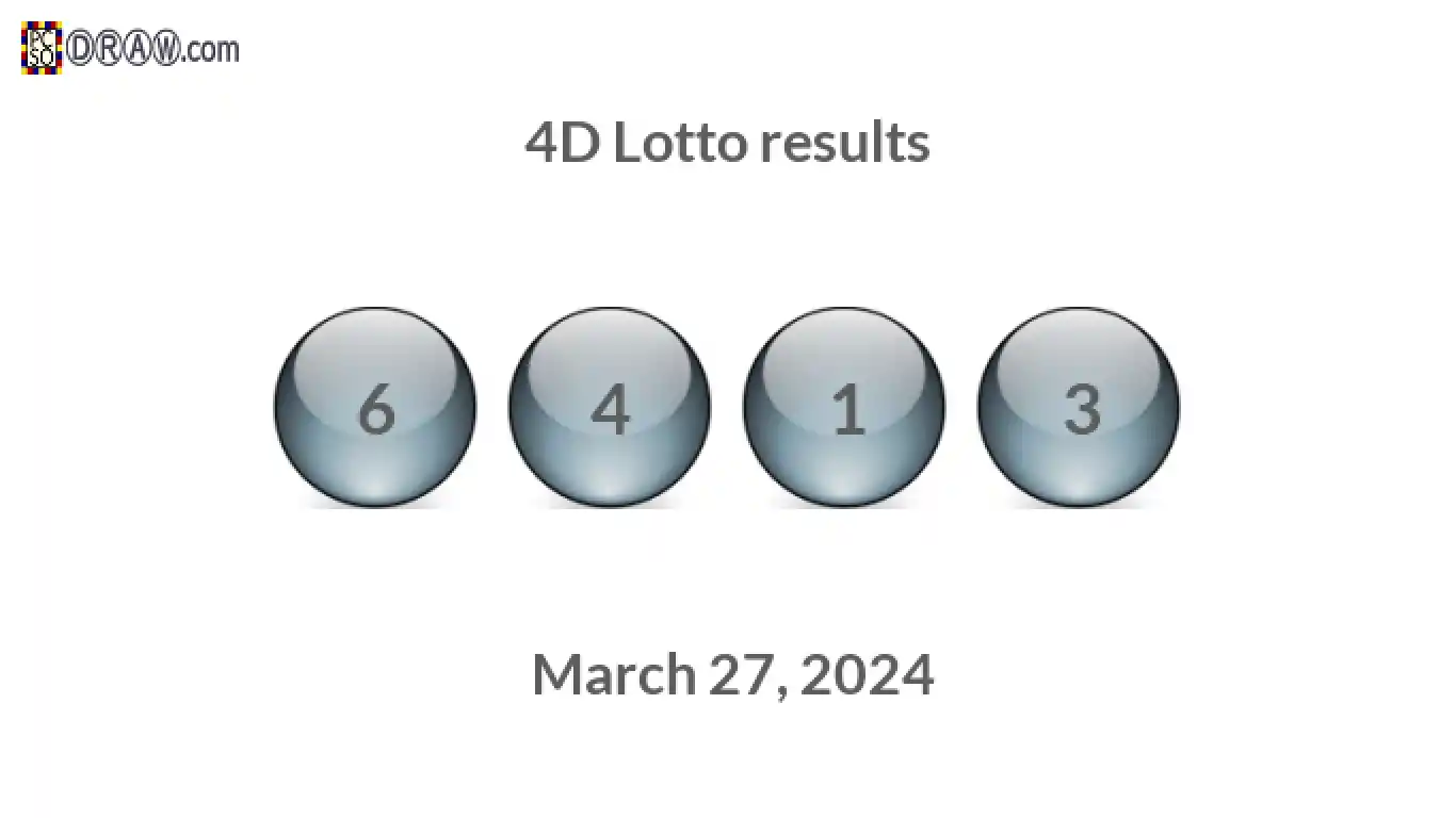 4D lottery balls representing results on March 27, 2024