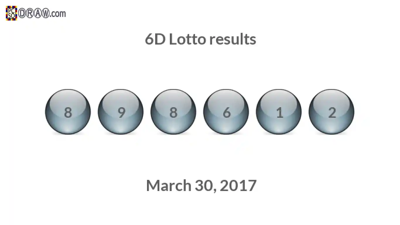 6D lottery balls representing results on March 30, 2017