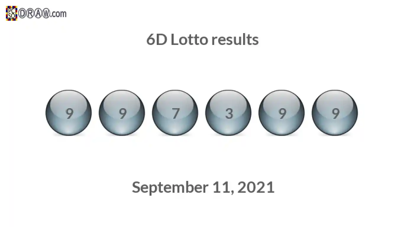 6D lottery balls representing results on September 11, 2021