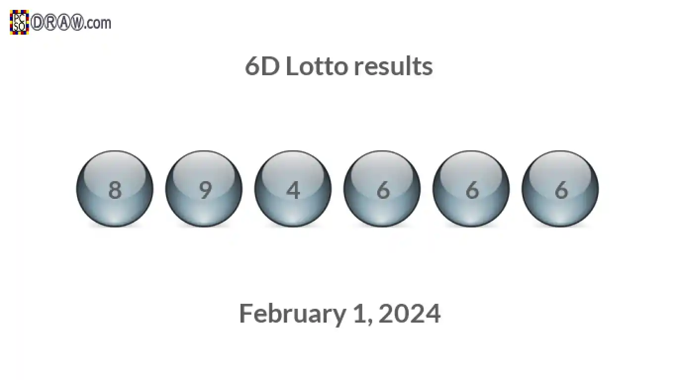6D lottery balls representing results on February 1, 2024