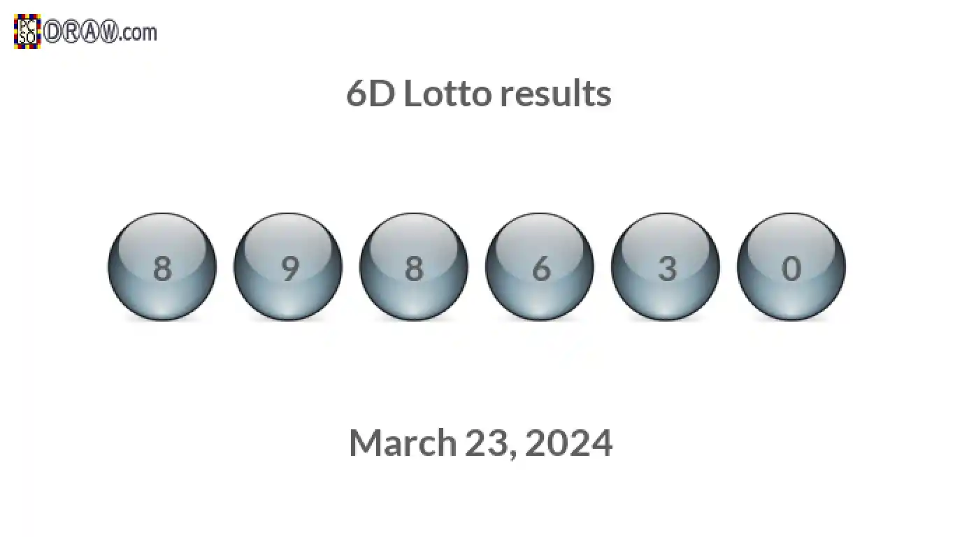 6D lottery balls representing results on March 23, 2024