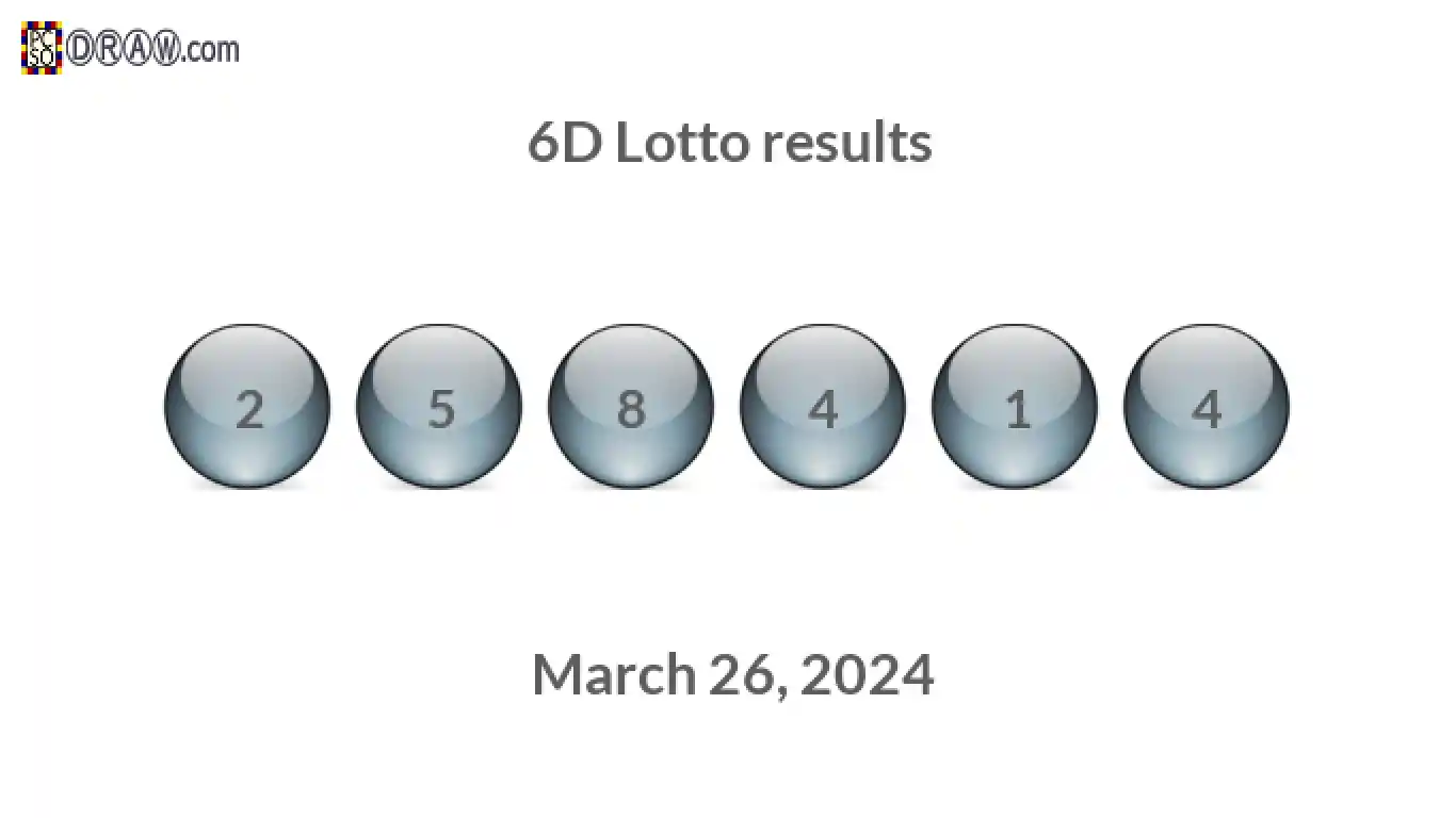 6D lottery balls representing results on March 26, 2024