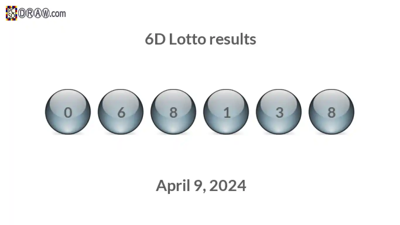 6D lottery balls representing results on April 9, 2024