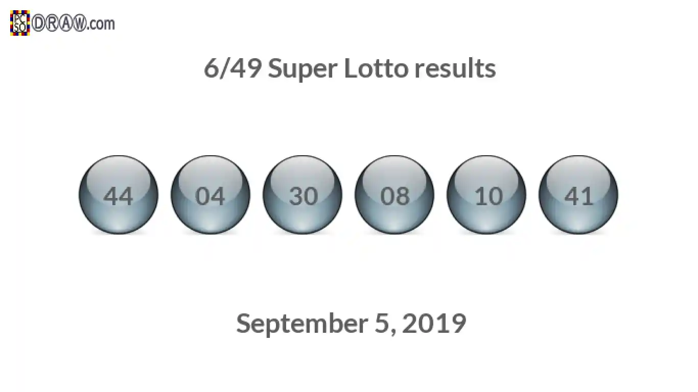 Super Lotto 6/49 balls representing results on September 5, 2019